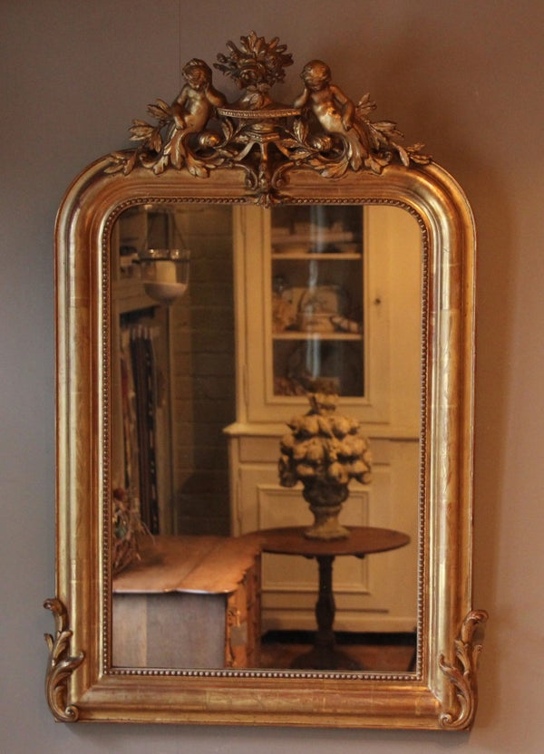 Antieke Gouden Spiegel met ornament